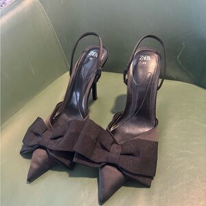 Zara Black Bow Slingback Heels